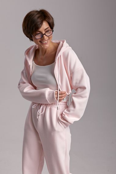 Спортивний костюм з коротким худі та прямими штанами - пудра цвет, M (є розміри) | Зображення 2