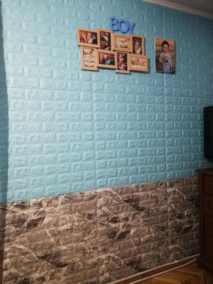 3D панель самоклеюча 70х77см х 5мм Шпалери під декоративну цеглу Самоклейка 3Д бірюза | Зображення 6