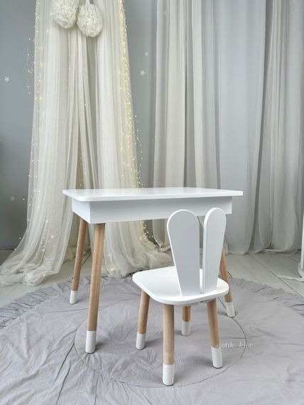 Дитячий столик і стільчик зайчик білий. Столик із нішею для олівців і розмальовок | Зображення 5