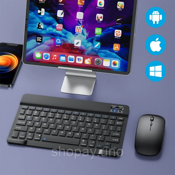 Клавиатура для планшета / Беспроводная Bluetooth клавиатура с мышкой BT Combo / Набор 2в1 клавиатура + мышка | Зображення 3