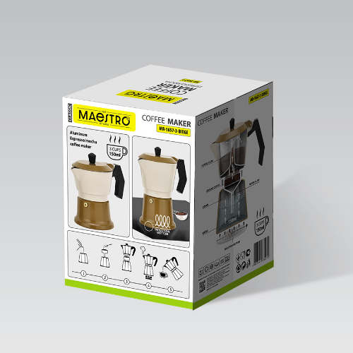 Кавоварка гейзерна 150мл алюмінієва бежевий MR-1657-3-BEIGE Espresso Moka Maestro | Зображення 3