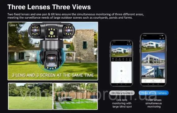 Вулична поворотна Wi-Fi IP-камера відеоспостереження EVKVO SC28 V380 Pro | 3 Лінзи | 16MP | Зображення 4