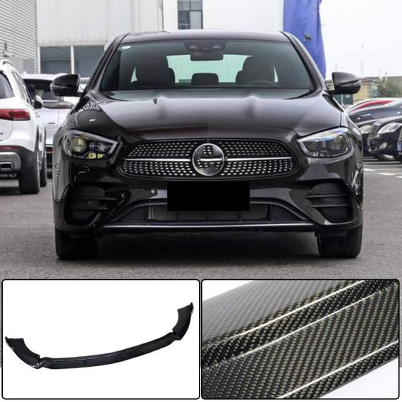 Накладка на передний бампер Lip (для AMG-Line 2020-2023, Карбон) для Mercedes E-сlass W213