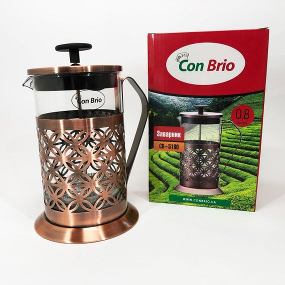 Френч-прес Заварник для чаю Con Brio CB-5180 800мл, Скляний чайник для чаю чайники | Зображення 8