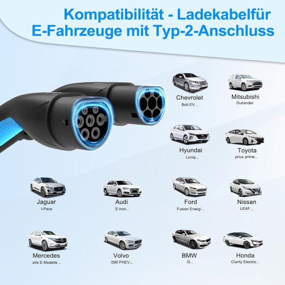 Зарядний кабель EVDANCE Type2 для автомобіля 11 кВт, 16 А, 6 м, 3-фазний заряд електромобіля IP65 | Зображення 3