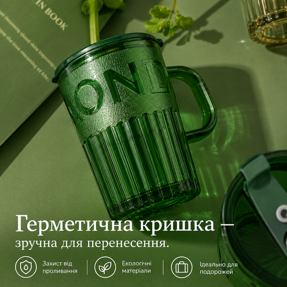 Еко-склянка з термостійкого скла 400 мл з багаторазовою трубочкою для гарячих та холодних напоїв зелений | Зображення 8