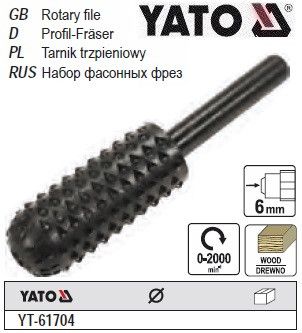 Фреза цилиндрическая дерево YATO Польша Ø=13 мм шпиндель Ø=6 мм YT-61704