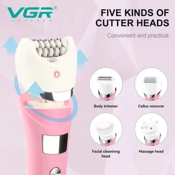 Многофункциональный аккумуляторный эпилятор с подсветкой VGR V-759 5в1 женская электробритва | Зображення 4