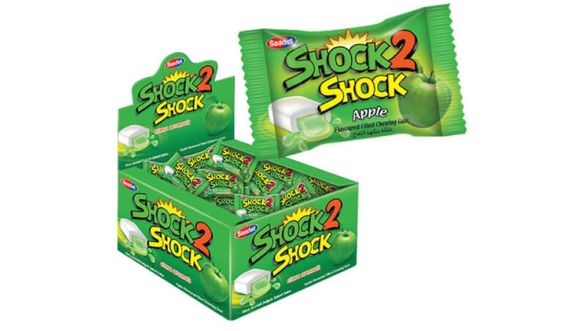 Жувальна гумка Shock 2 Яблуко 100 шт - з рідким центром, вага блоку 480 г