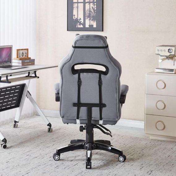 Крісло геймерське з тканини Bonro Бонро B-141 біло-сіре з підставкою для ніг (42401111) | Зображення 4