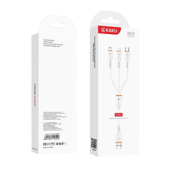 USB кабель Kaku KSC-237 3-in-1 Type-C / MicroUSB / Lightning 1m - White | Зображення 2