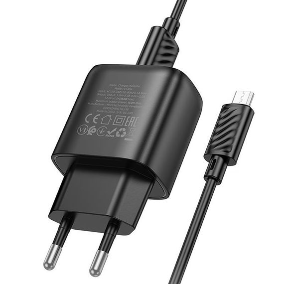 СЗУ Hoco C140A Smart QC3.0 18W (1USB-A) + кабель USB to MicroUSB Black | Зображення 3