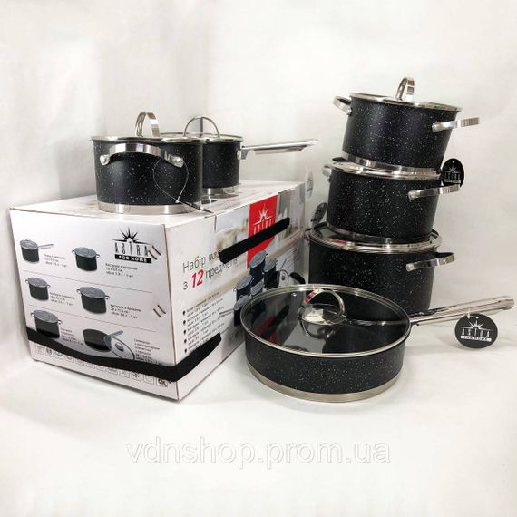 Набір каструль для електронної плити 12 предметов ASTRA A-2512, Набір каструль з антипригарним дном EW-38 | Зображення 8