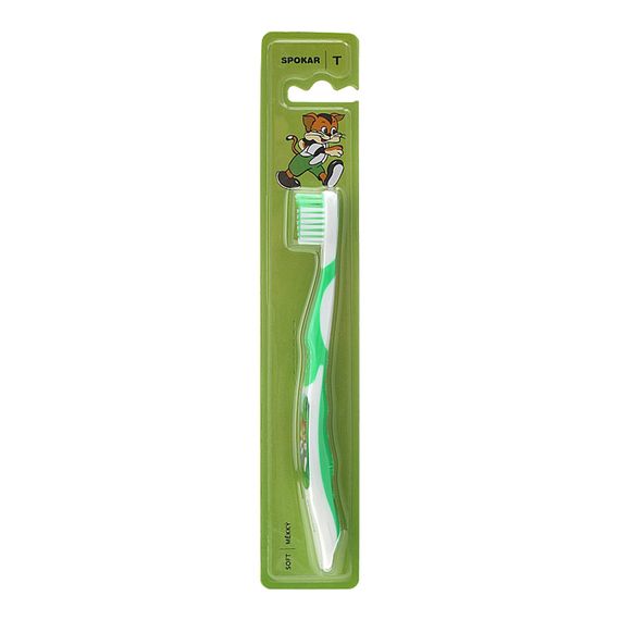 Дитяча зубна щітка Spokar 3434 T, Soft (м'яка), від 5 до 8 років, зелена