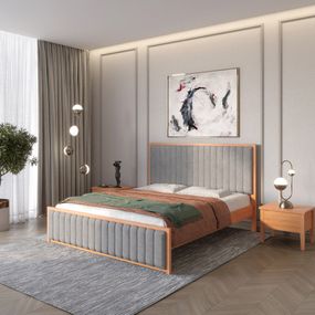 Двоспальне дерев'яне ліжко Mebigrand Відень Яблуня/Аляска 93 (Сірий) 160х200 см (MBG-11067)