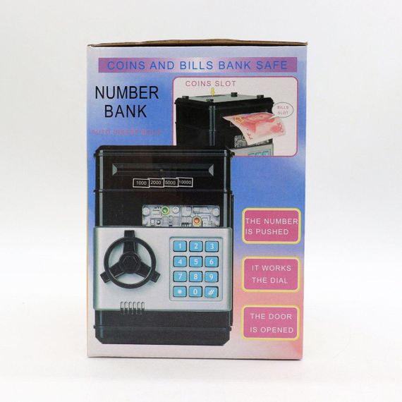 Электронная копилка-сейф с кодовым замком и купюроприемником, Черная / Детский банкомат для бумажных денег и | Зображення 9