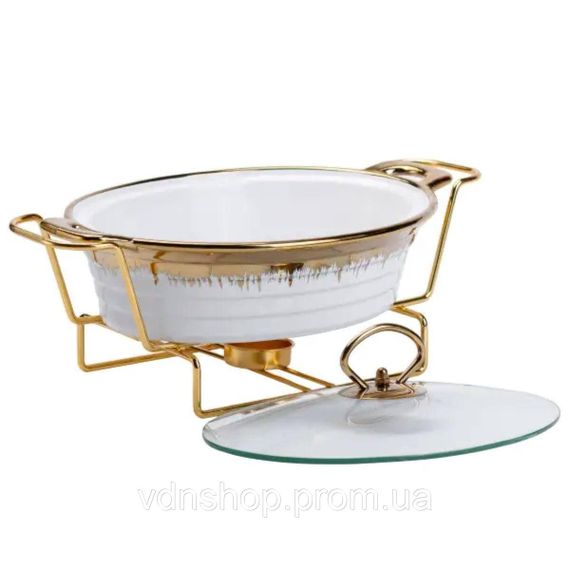 Мармитница фарфоровая 1 литр круглая, подставка с подогревом HP1025 | Зображення 2