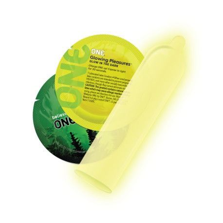 Набір флуоренцетних презервативів ONE Glowing Pleasures світяться у темряві (ціна за упаковку, 100 шт) Sex Aura | Зображення 5