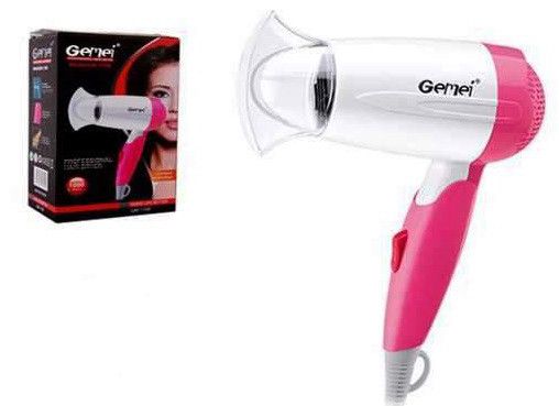 Дорожний фен для сушіння укладання волосся Gemei GM-1709 1000 Вт електрофен Рожевий | Зображення 4