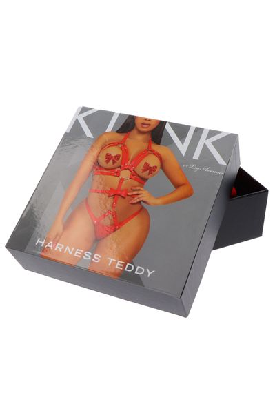 Портупея-тедді з ременів Leg Avenue Studded O-ring harness teddy L Red, екошкіра | Зображення 5