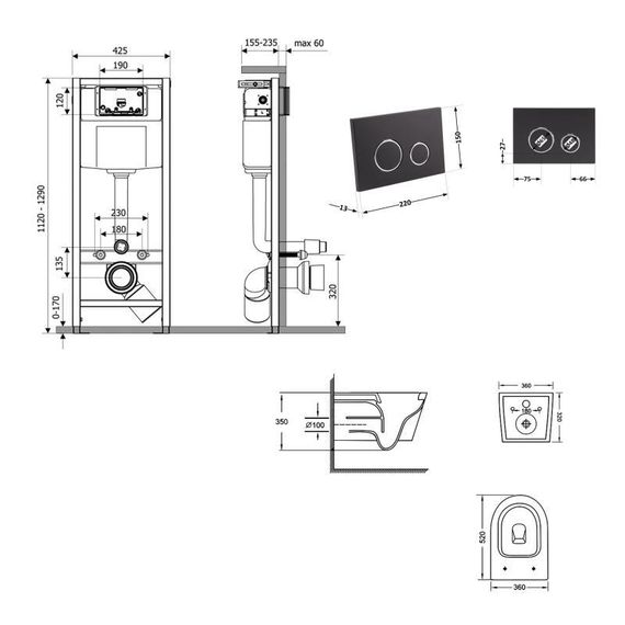 Готовое решение Qtap для ванной комнаты: подвесной унитаз Jay Ultra Quiet 520x360x320 + комплект инсталляции Nest 4 в 1 (круглая | Зображення 1