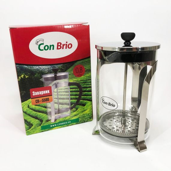Френч-прес Con Brio CB-5580 0.8 л, Стильний скляний чайник для заварювання, Заварний скляний чайник | Зображення 7