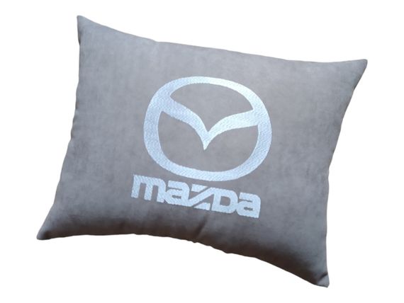 Авто Подушка c вышивкой логотипа марки мазда Mazda серый автомобилисту 00189