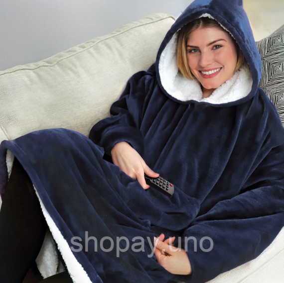 Двостороння толстовка-плед Huggle Hoodie Blanket з капюшоном ∙ Синя