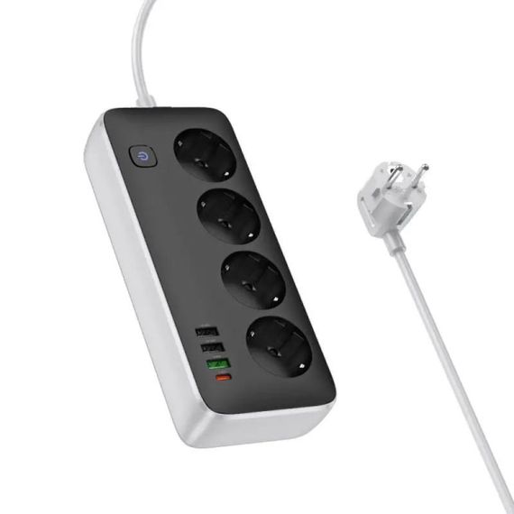 Удлинитель Hoco AC22 Sunlight (PD30W/1C/3A/4xSocket) (3m) Black | Зображення 1