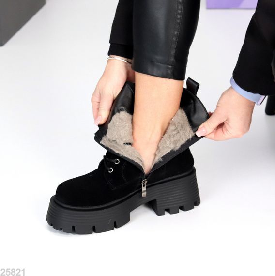 Молодіжні чорні замшеві зимові черевики берці на масивній підошві | Зображення 3