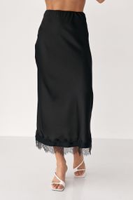 Атласна спідниця міді з мереживом - чорний цвет, S (є розміри)