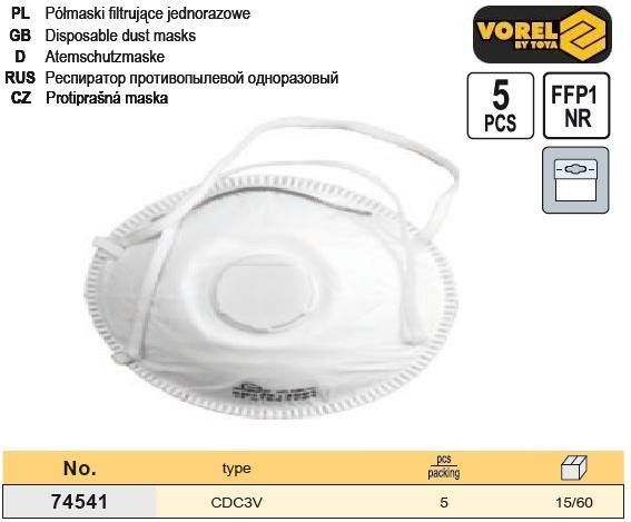 Набор маска защитная клапан 5 штук Польща VOREL-74541