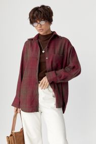 Тепла сорочка в клітинку з накладною кишенею - бордо цвет, M (є розміри)