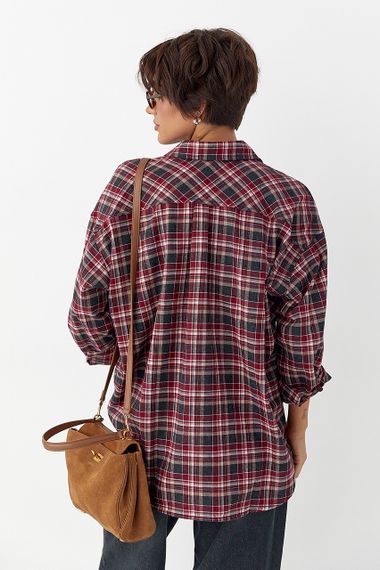 Бавовняна сорочка в дрібну клітинку - темно-червоний цвет, L (є розміри) | Зображення 1