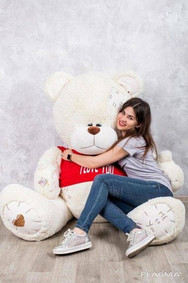 Мишка с латками плюшевый в футболке Yarokuz Me To You 2 метра Молочный | Зображення 6