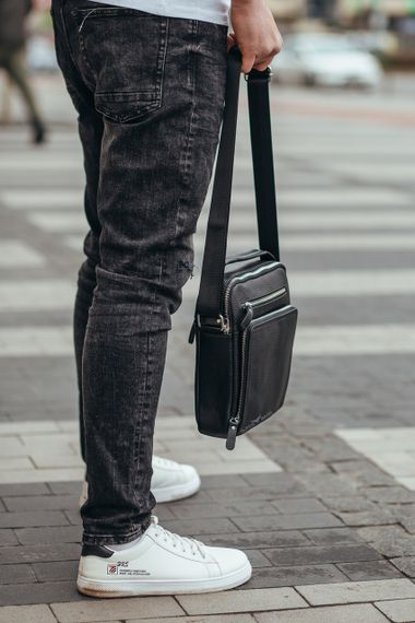 Чоловіча шкіряна сумка Tiding Bag DL9226-4 чорна | Зображення 5