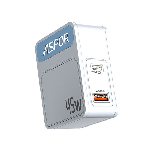 Мережевий зарядний пристрій Aspor A839 45 W PD QC (UCB C+A) 2в1 Type-C + Type-C-білий | Зображення 1
