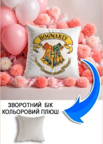 Подушка плюшева Мерч Крафт Дизайн з принтом Hogwarts 1 сірий плюш квадратна 33х33 см