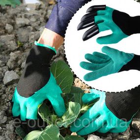 Прогумовані рукавички з кігтями Garden Genie Gloves для роботи із землею з пластиковими наконечниками Зелений