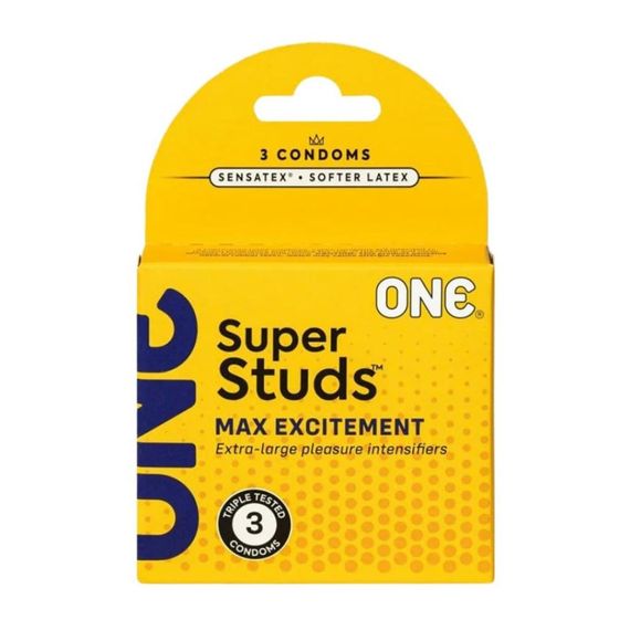 Презервативи латексні ONE Super Studs із шипами (ціна за упаковку, 3 шт.) Sex Aura