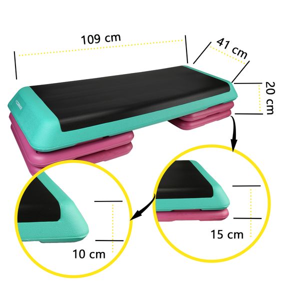 Степ-платформа 3-ступінчаста Cornix Pro 109 х 41 х 10-20 см XR-0402 Violet/Turquoise/Black | Зображення 2