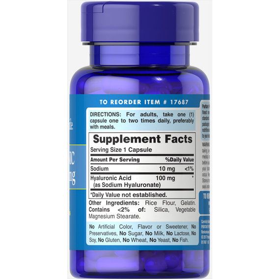 Гиалуроновая кислота Puritan's Pride Hyaluronic Acid 100 mg 30 Caps | Зображення 1