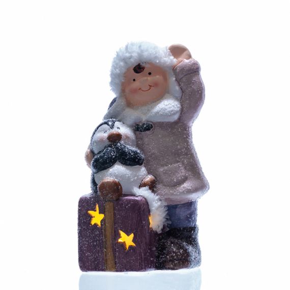 Новорічна фігурка з підсвіткою Дівчинка з пінгвіном із фарфору 9×10×19 (см) новорічний декор для дому, квартири на подарунок | Зображення 3