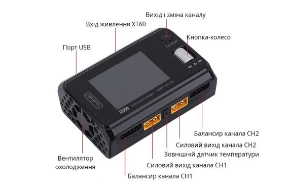 Зарядное устройство ToolkitRC M6D 500W 15A 1-6S с блоком питания ToolkitRC ADP100 100W 20V/5А, XT60 | Зображення 7