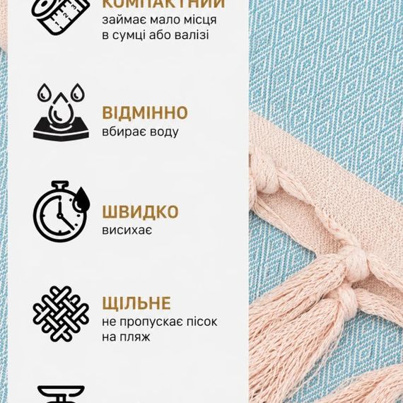 Полотенце-пештемаль пляжное Love You Home ly60184 100х180 см бирюзовое | Зображення 6
