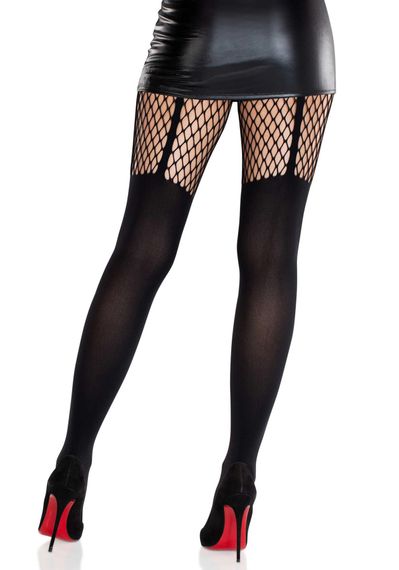 Колготки Leg Avenue Garter Illusion Tights with Net Detail One Size Black | Зображення 1