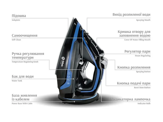 Праска парова з керамічною підошвою 3000Вт база 360 BITEK BT-1297B | Зображення 4