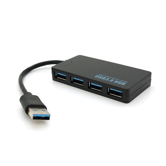 Хаб USB 3.0, 4 порти, плоский, чорний, підтримка до 2TB, кабель 0, 14 м, Blister