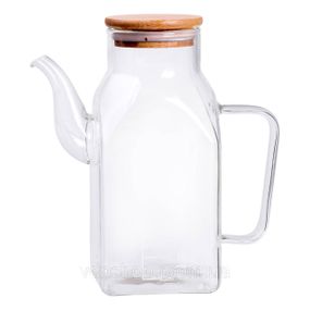 Скляна пляшка для олії 750 мл з ручкою та бамбуковою кришкою HP-34-4