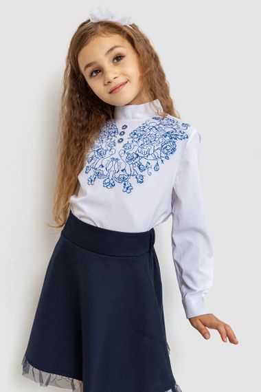 Блуза для дівчаток ошатна, колір біло-синій, 172R025 | Зображення 3
